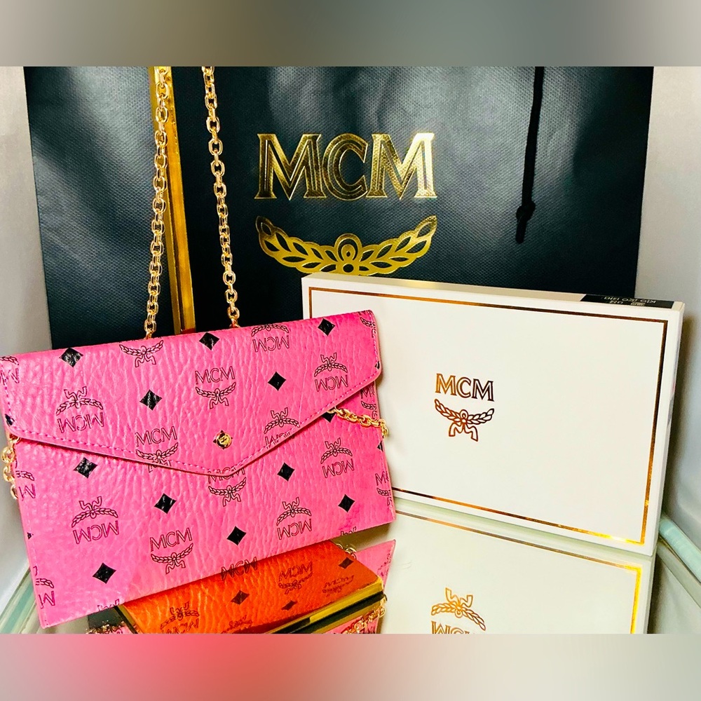 MCM Pink Monogram Envelope Clutch – Limited Edition